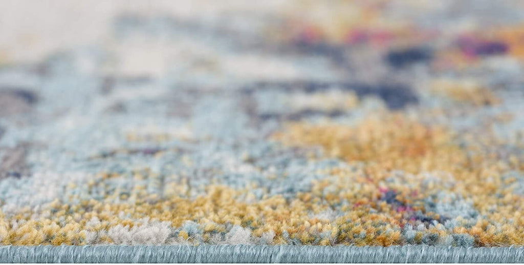 15' Runner Blue and Ivory Abstract Runner Rug