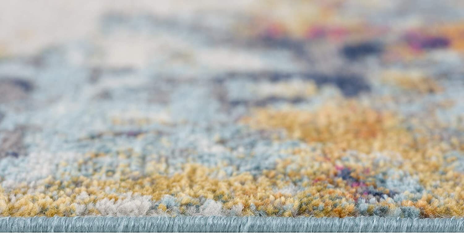 15' Runner Blue and Ivory Abstract Runner Rug