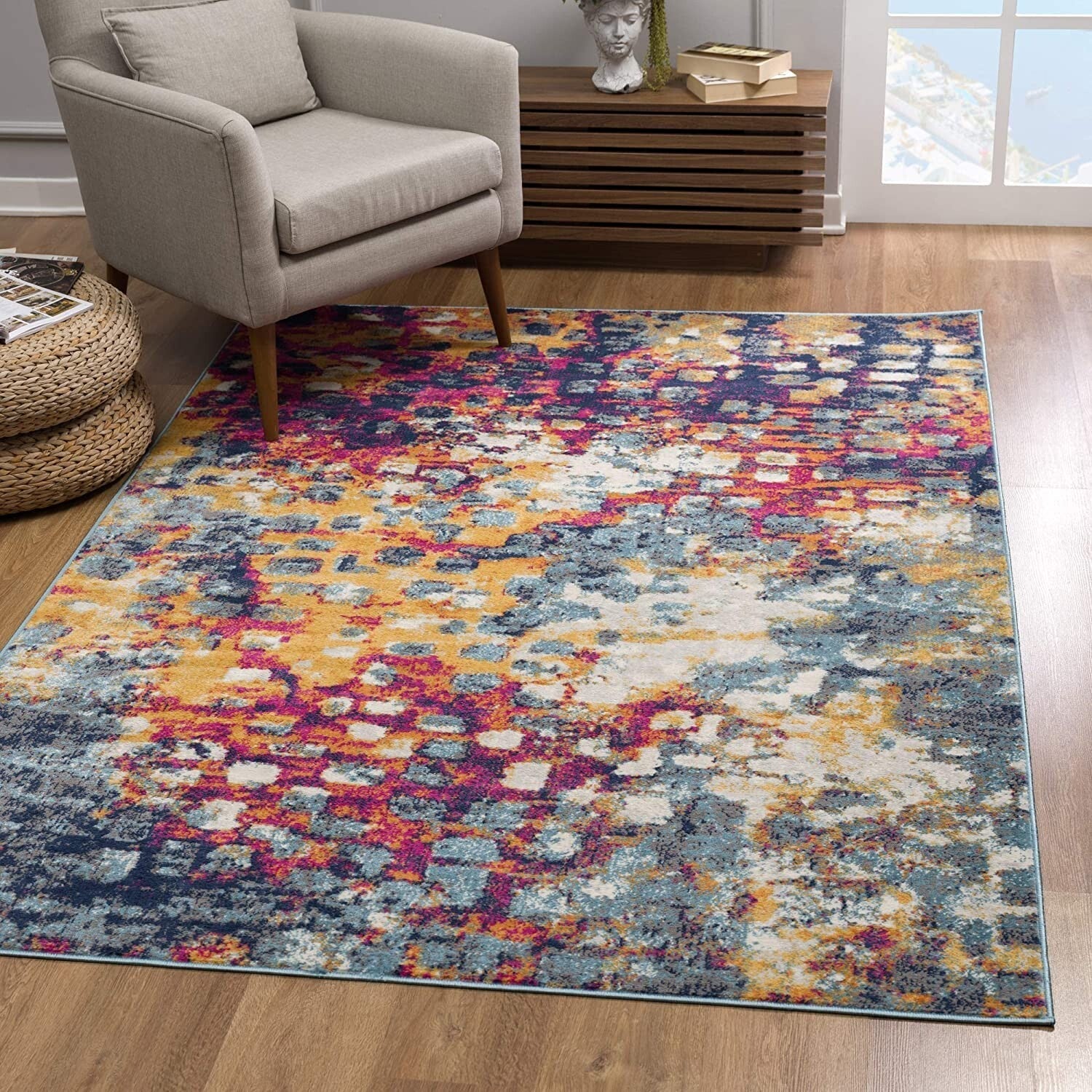 15' Runner Blue and Ivory Abstract Runner Rug