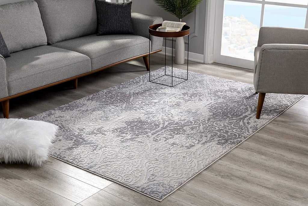 2' x 10' Cream and Gray Faded Filigree Runner Rug