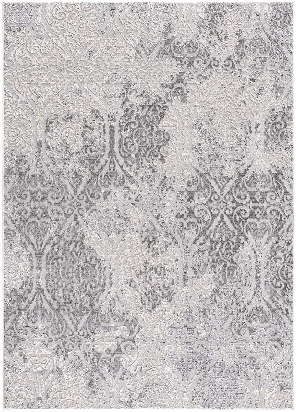 2' x 10' Cream and Gray Faded Filigree Runner Rug