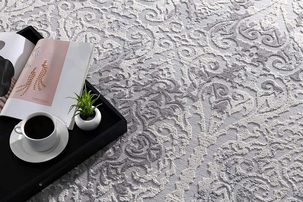 2' x 10' Cream and Gray Faded Filigree Runner Rug