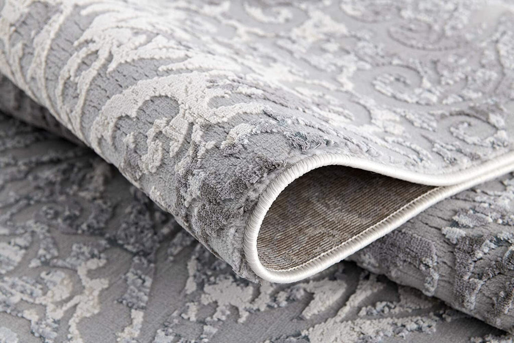 2' x 10' Cream and Gray Faded Filigree Runner Rug
