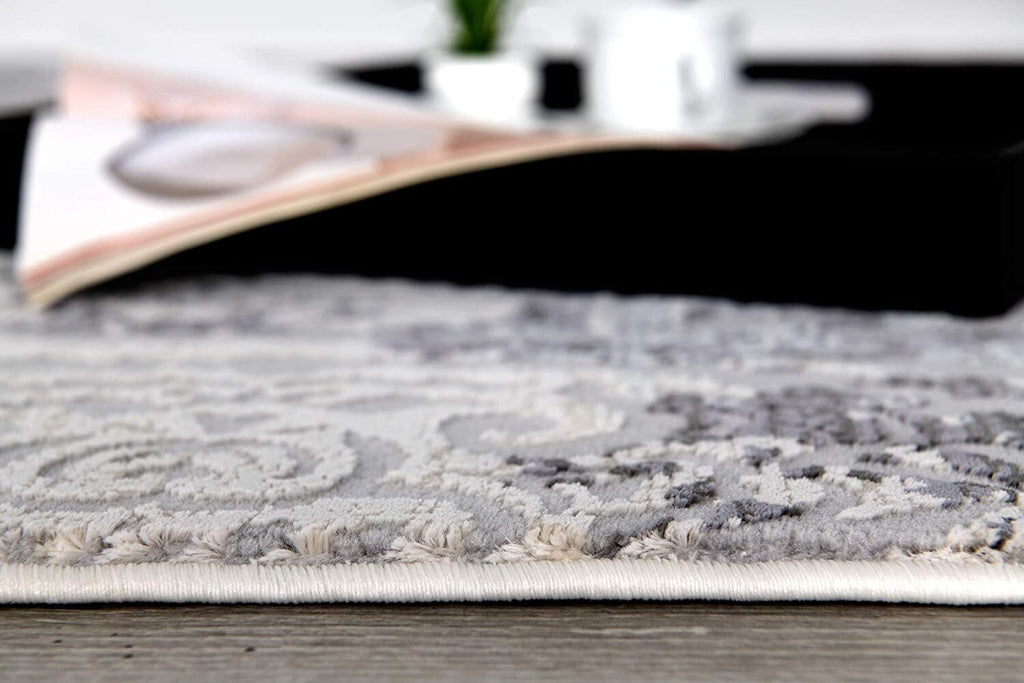 2' x 10' Cream and Gray Faded Filigree Runner Rug