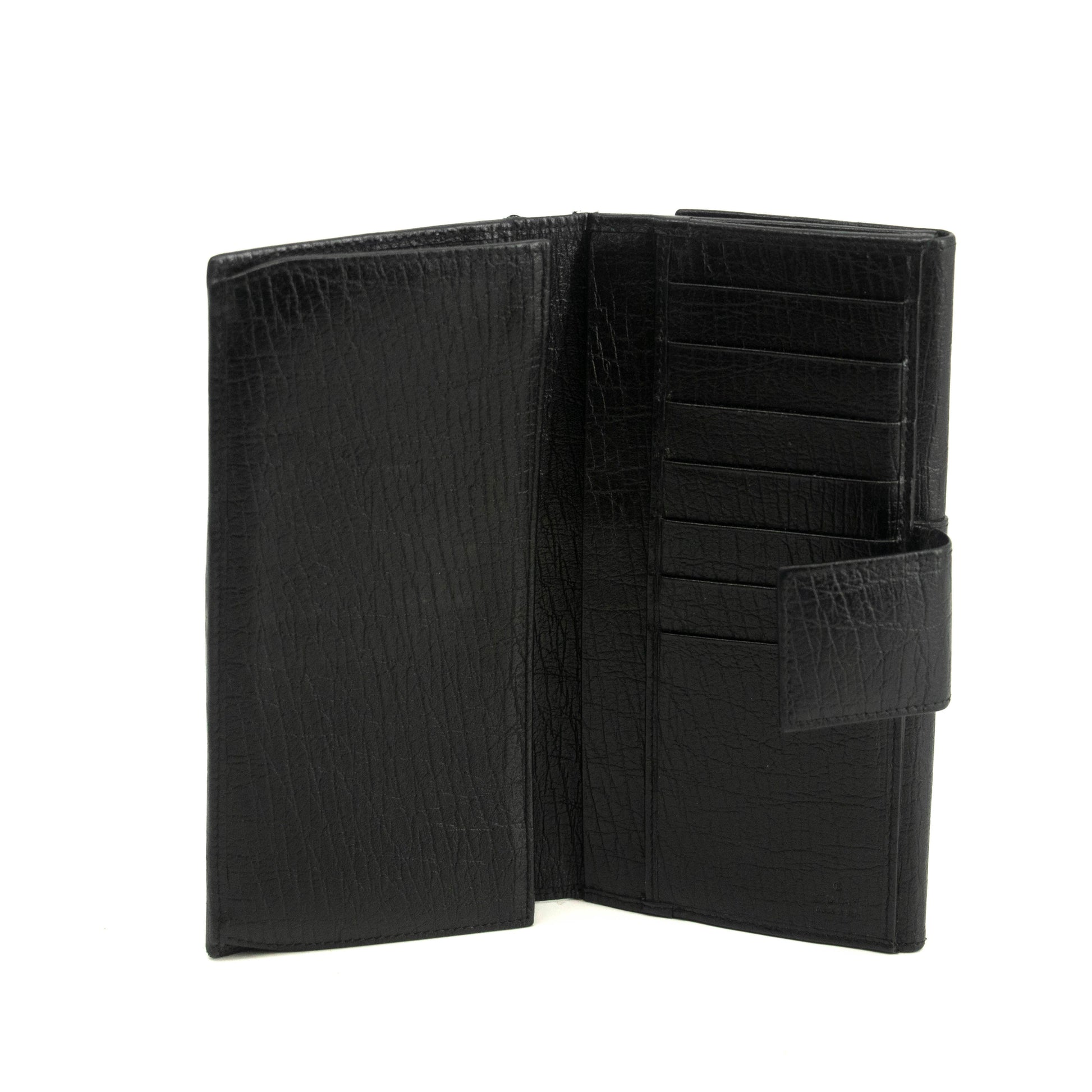 Gucci GG Vintage Black Canvas x Leather Sherry Line Long Wallet #3938