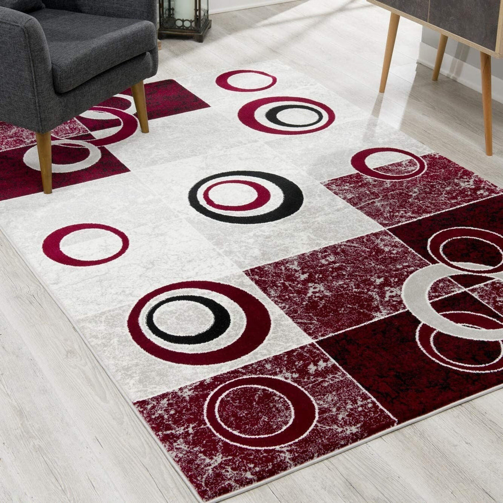 3' x 15' Red and White Inverse Circles Runner Rug