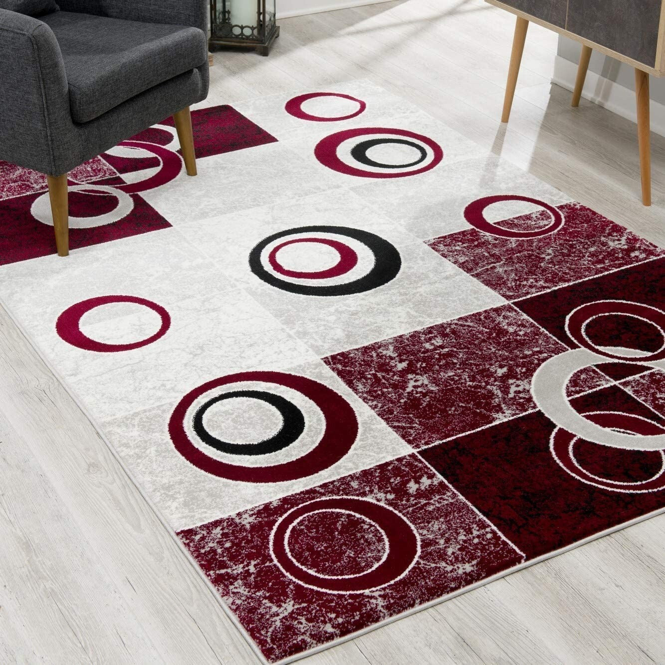 3' x 15' Red and White Inverse Circles Runner Rug