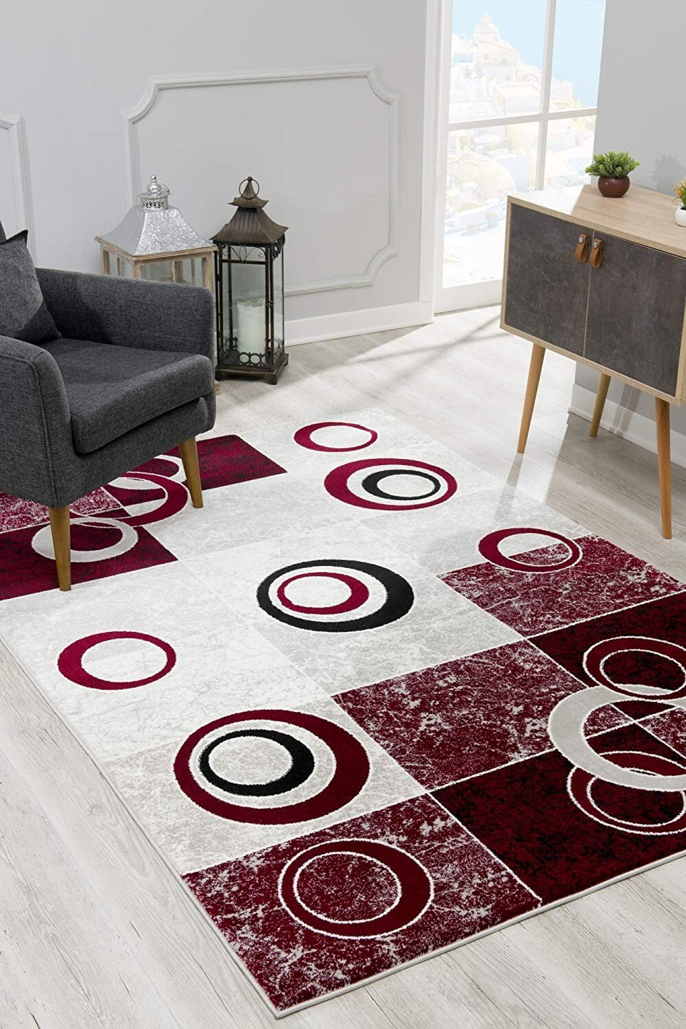 3' x 15' Red and White Inverse Circles Runner Rug