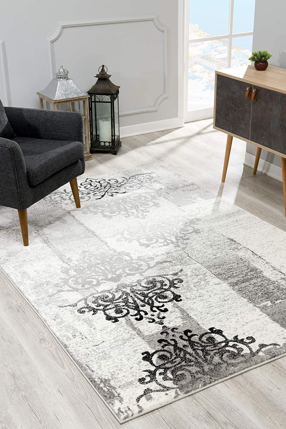20' Gray Damask Dhurrie Runner Rug