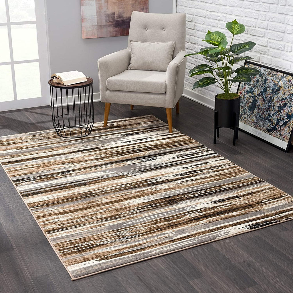 3' x 10' Beige Rustic Strokes Runner Rug