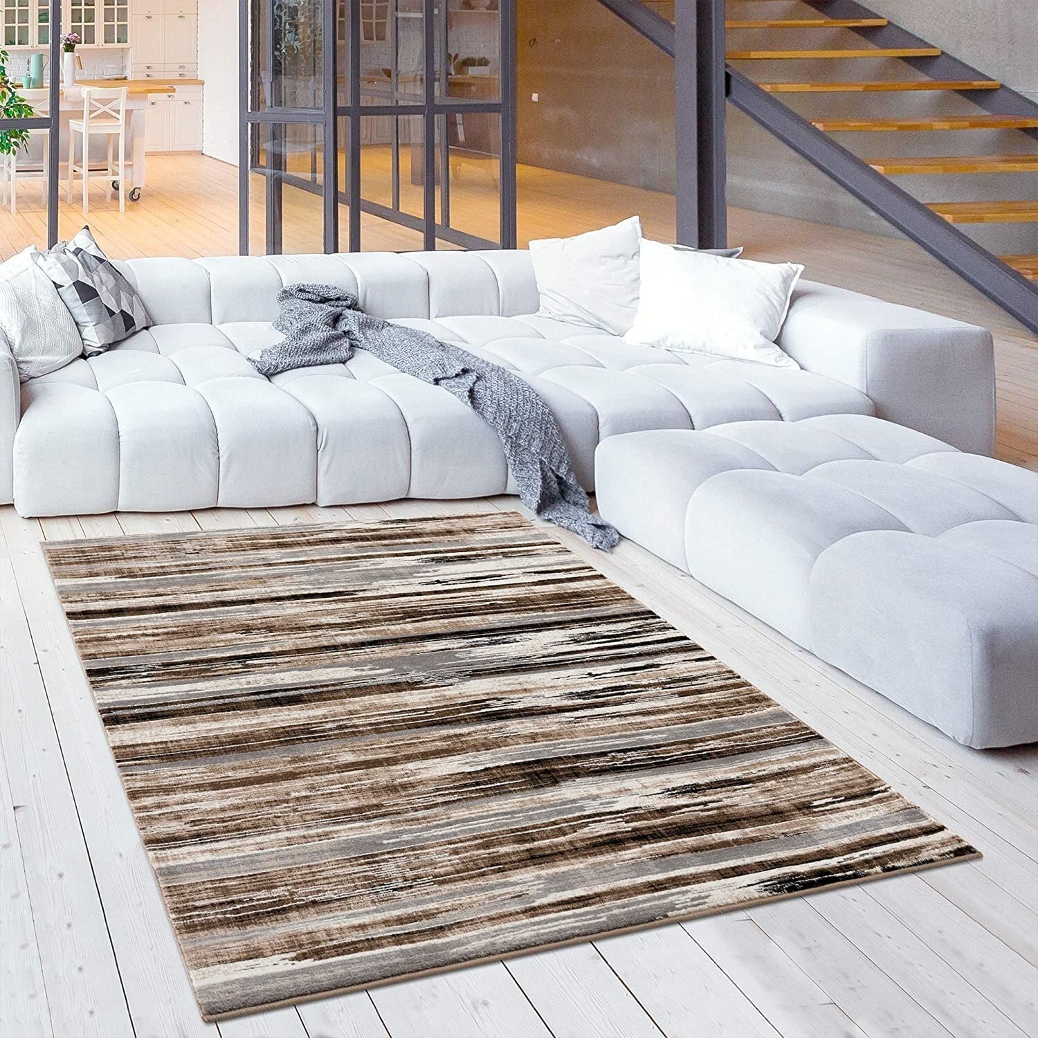 3' x 10' Beige Rustic Strokes Runner Rug