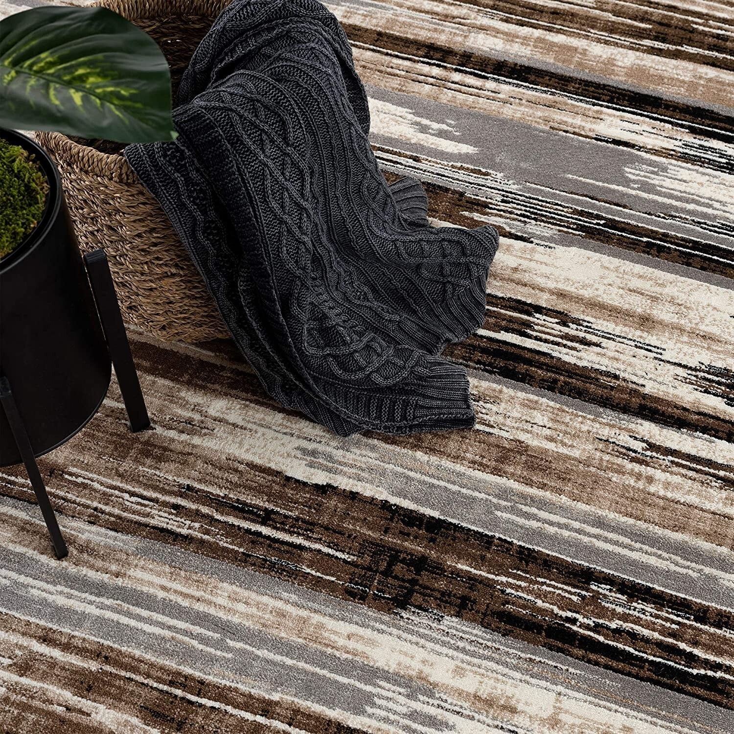 3' x 10' Beige Rustic Strokes Runner Rug