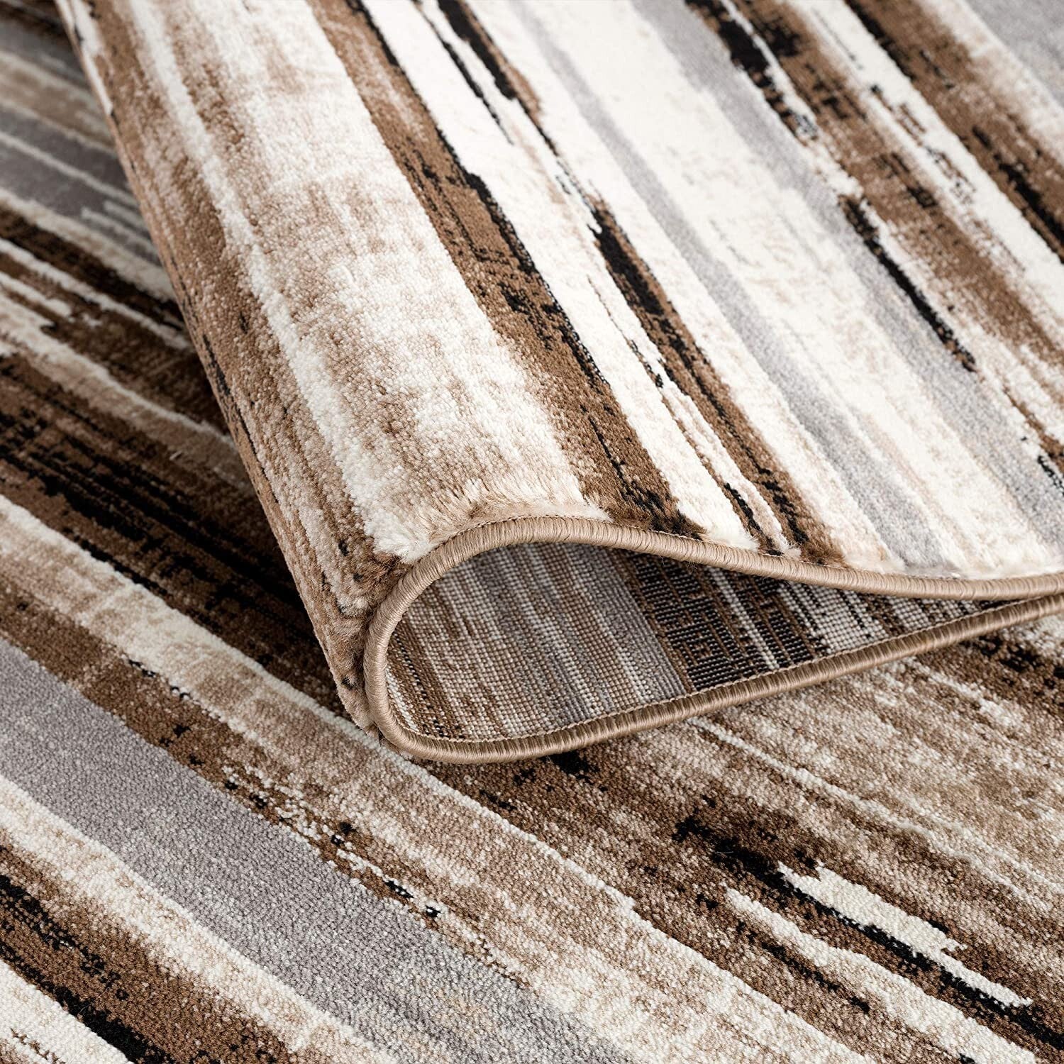 3' x 10' Beige Rustic Strokes Runner Rug