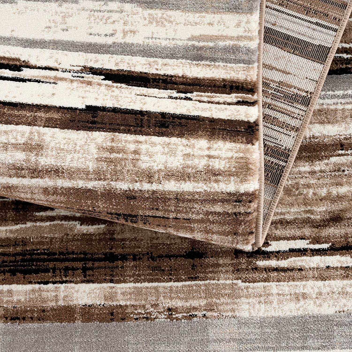3' x 10' Beige Rustic Strokes Runner Rug