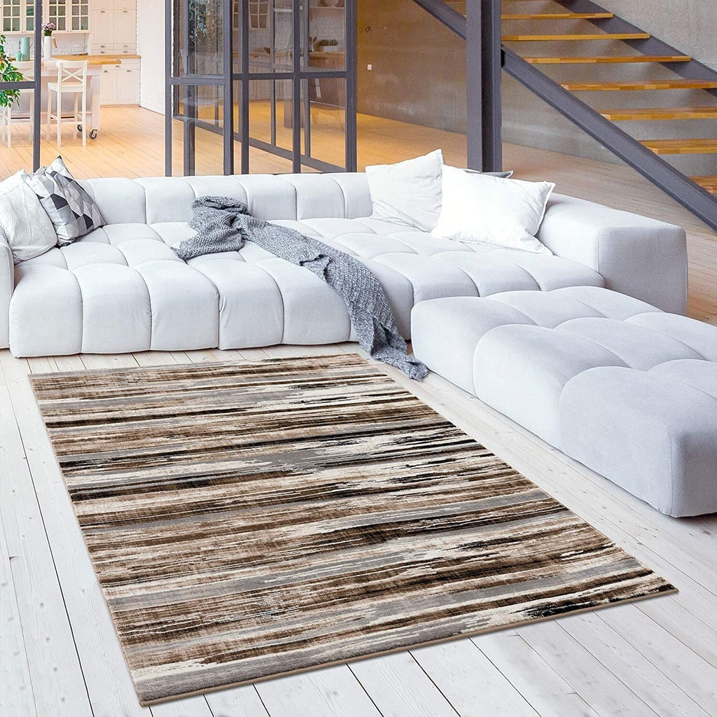 3' x 13' Beige Rustic Strokes Runner Rug