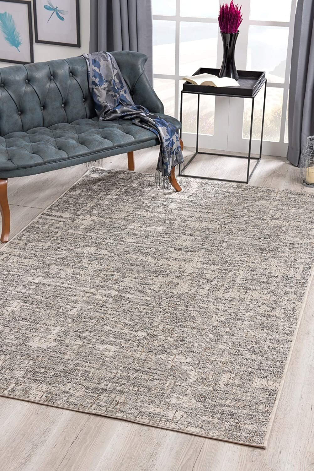 3' x 8' Ivory and Gray Modern Weathered Runner Rug