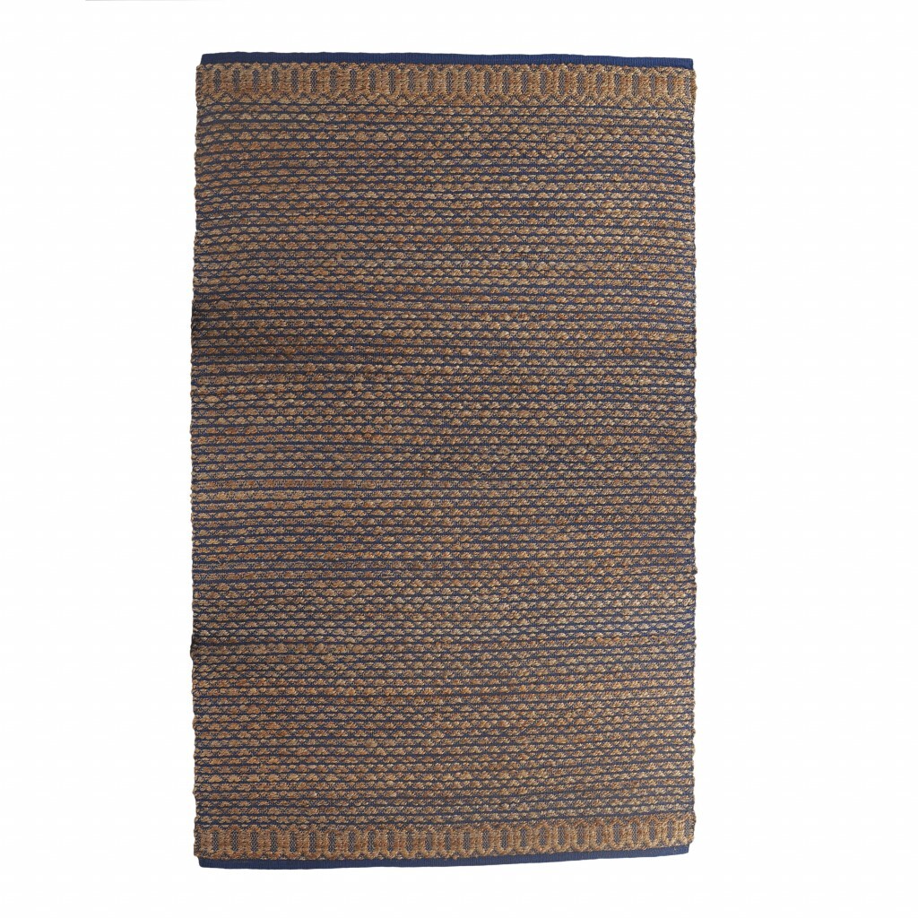 8' x 10' Tan and Blue Detailed Lattice Area Rug