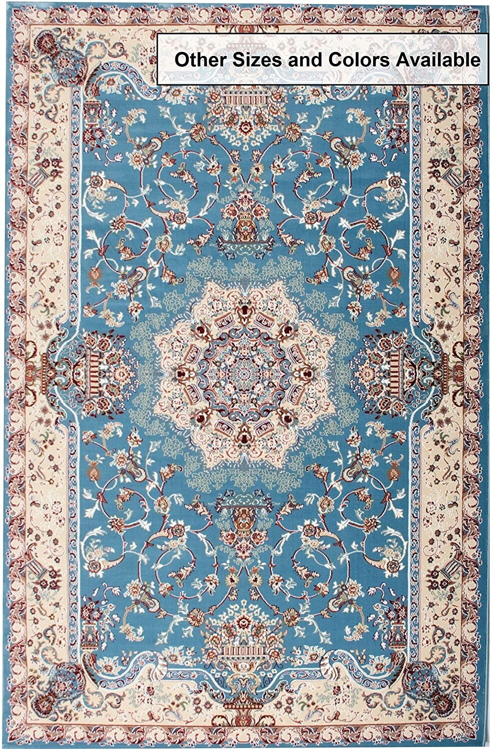 5' x 8' Blue and Cream Embellished Area Rug