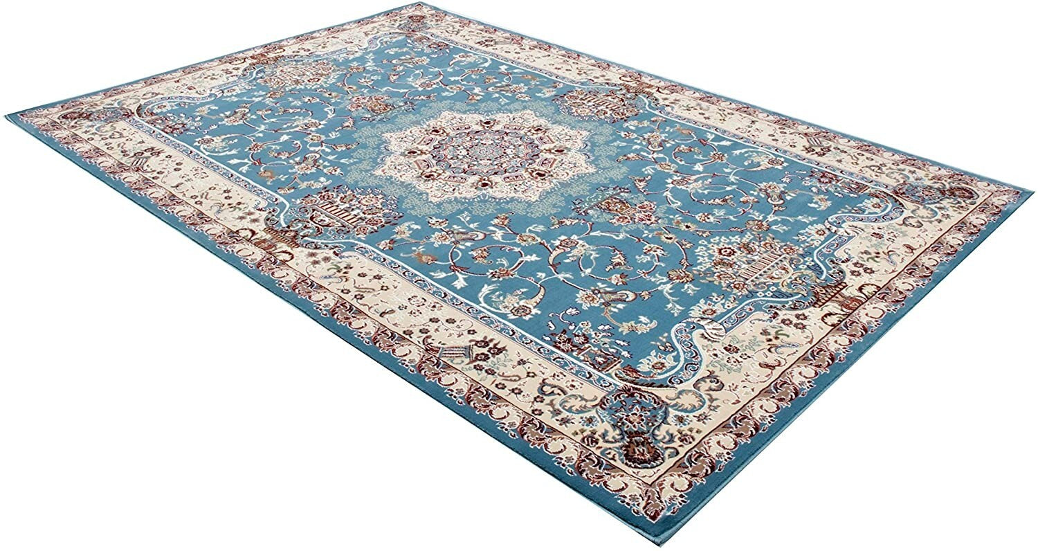 5' x 8' Blue and Cream Embellished Area Rug