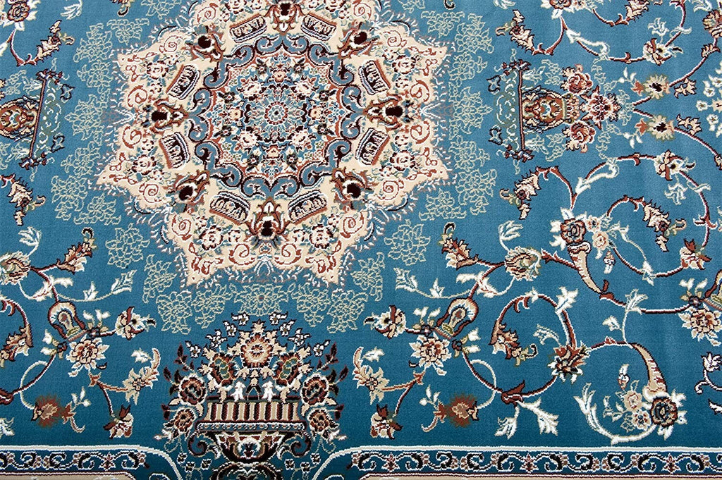 5' x 8' Blue and Cream Embellished Area Rug