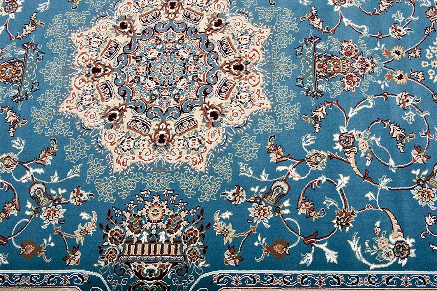 5' x 8' Blue and Cream Embellished Area Rug