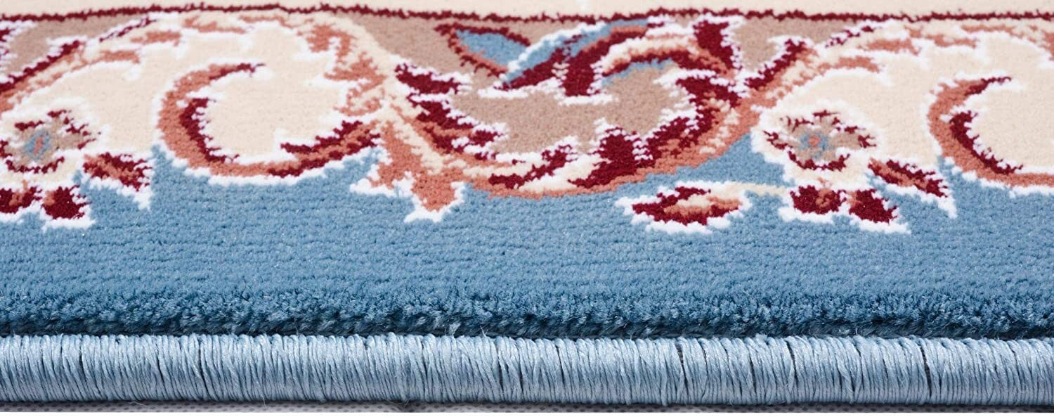 5' x 8' Blue and Cream Embellished Area Rug