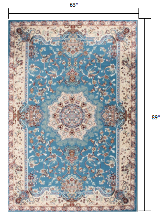 5' x 8' Blue and Cream Embellished Area Rug
