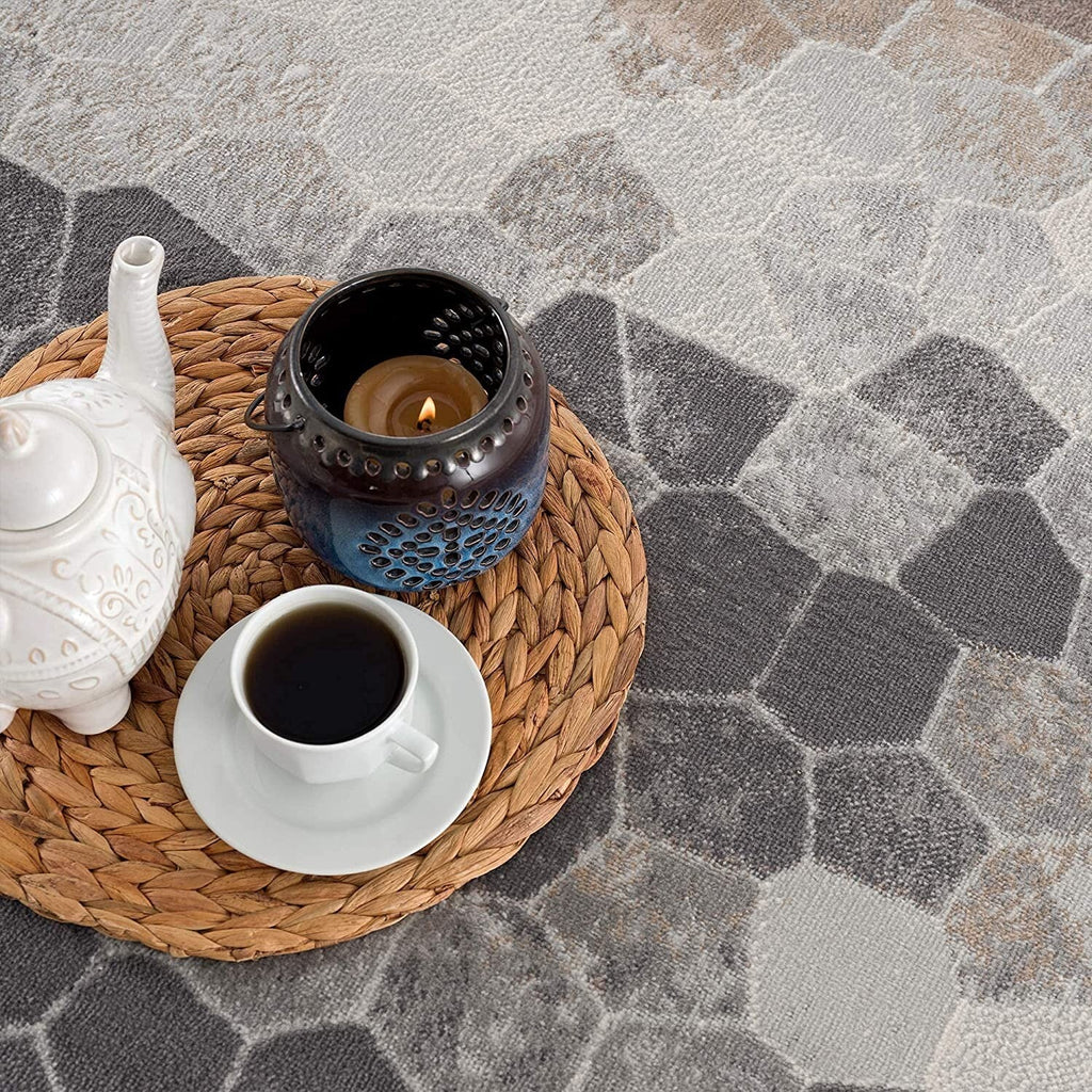 8' x 11' Beige Cobblestone Pattern Area Rug