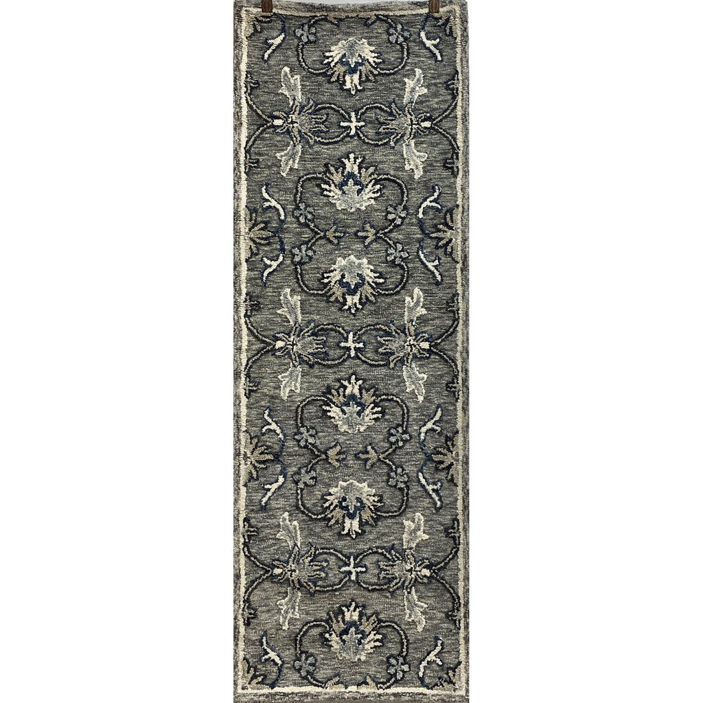2' x 7' Gray Floral FIligree Runner Rug