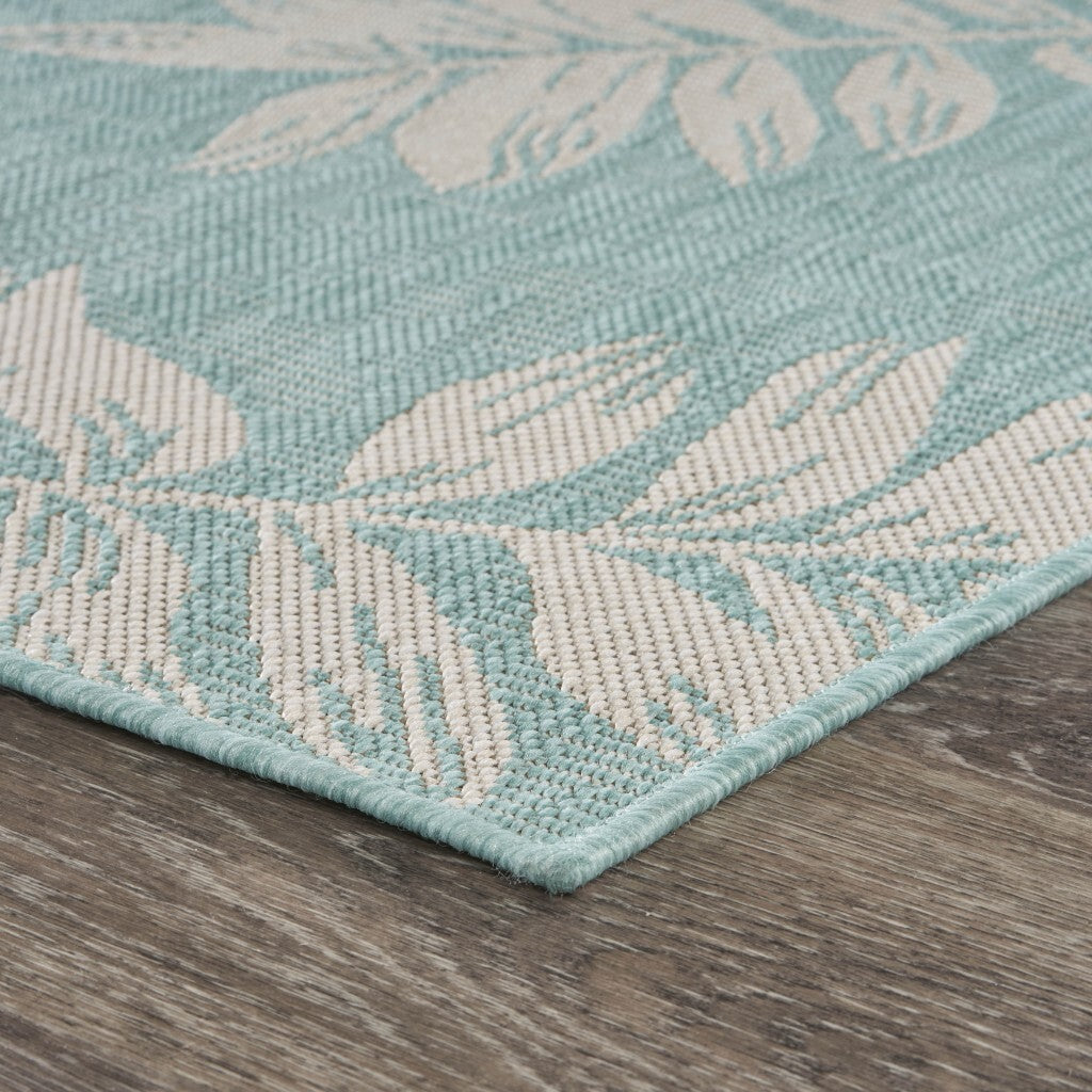 5' x 7' Teal and Ash Sprigs Indoor Outdoor Area Rug