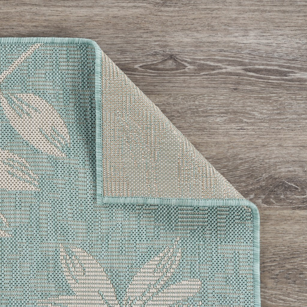 5' x 7' Teal and Ash Sprigs Indoor Outdoor Area Rug