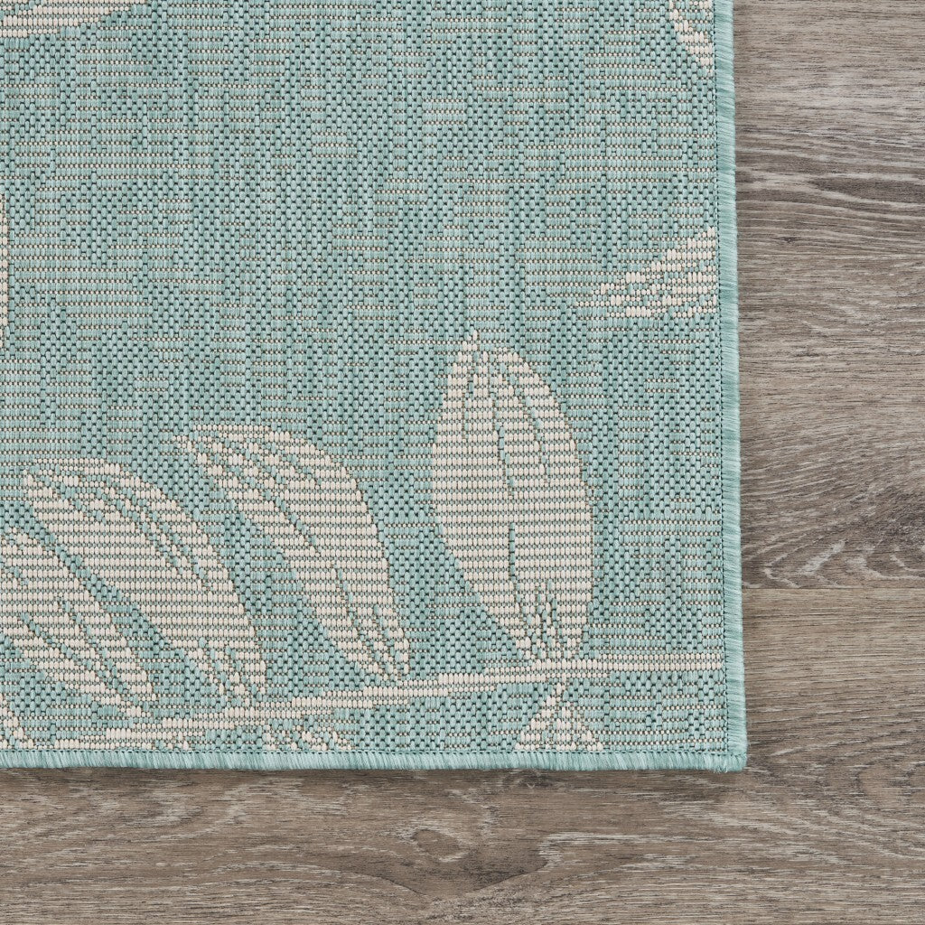5' x 7' Teal and Ash Sprigs Indoor Outdoor Area Rug