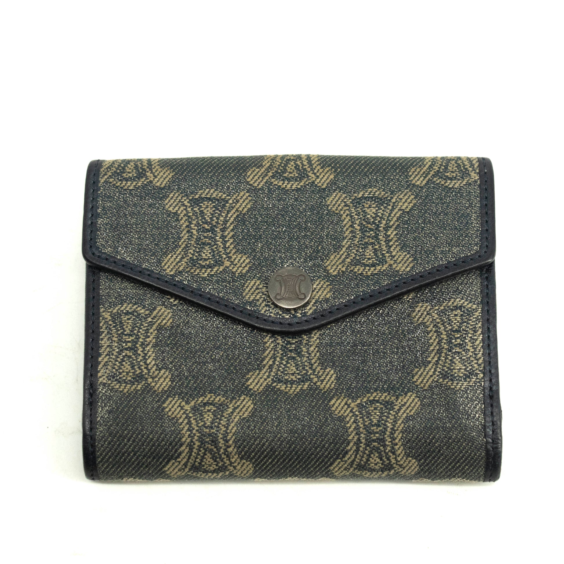 Celine Triomphe Canvas Blue and Grey Fine Strap Wallet #3962