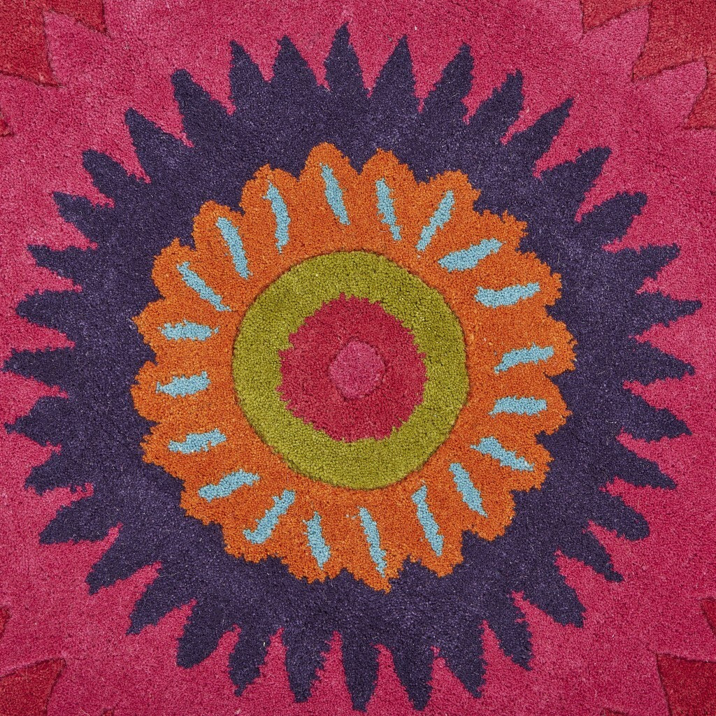 4' Square Pink Floral Edged Area Rug