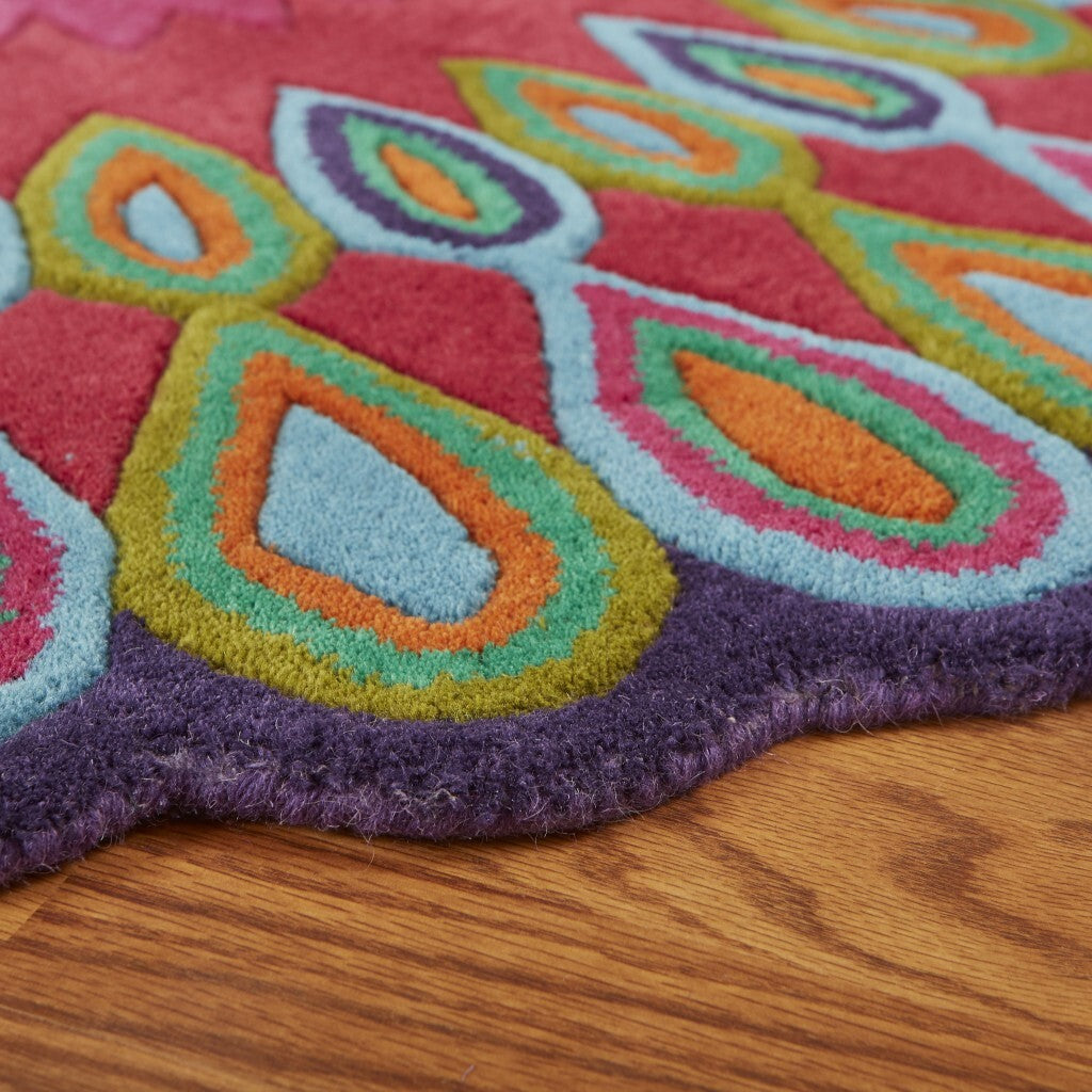 4' Square Pink Floral Edged Area Rug