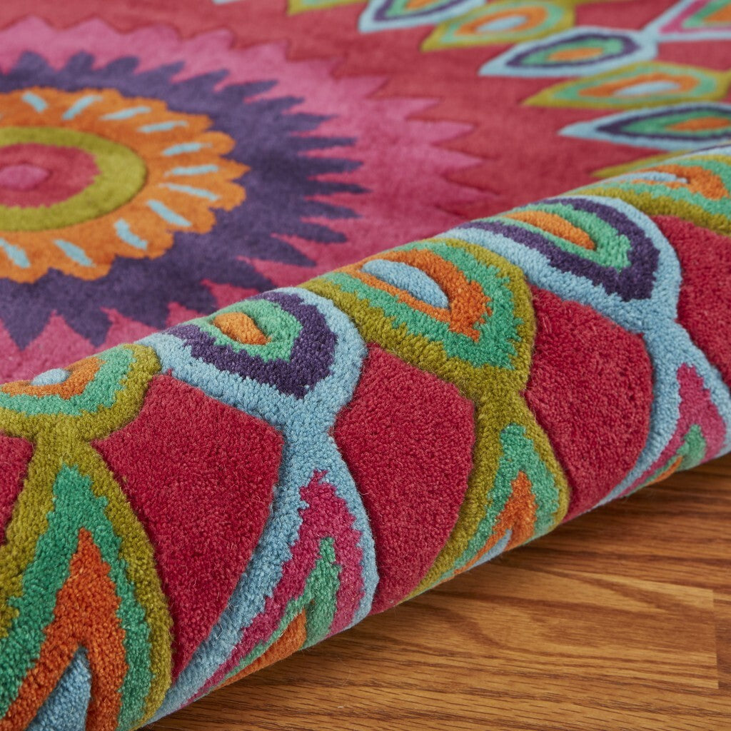 4' Square Pink Floral Edged Area Rug