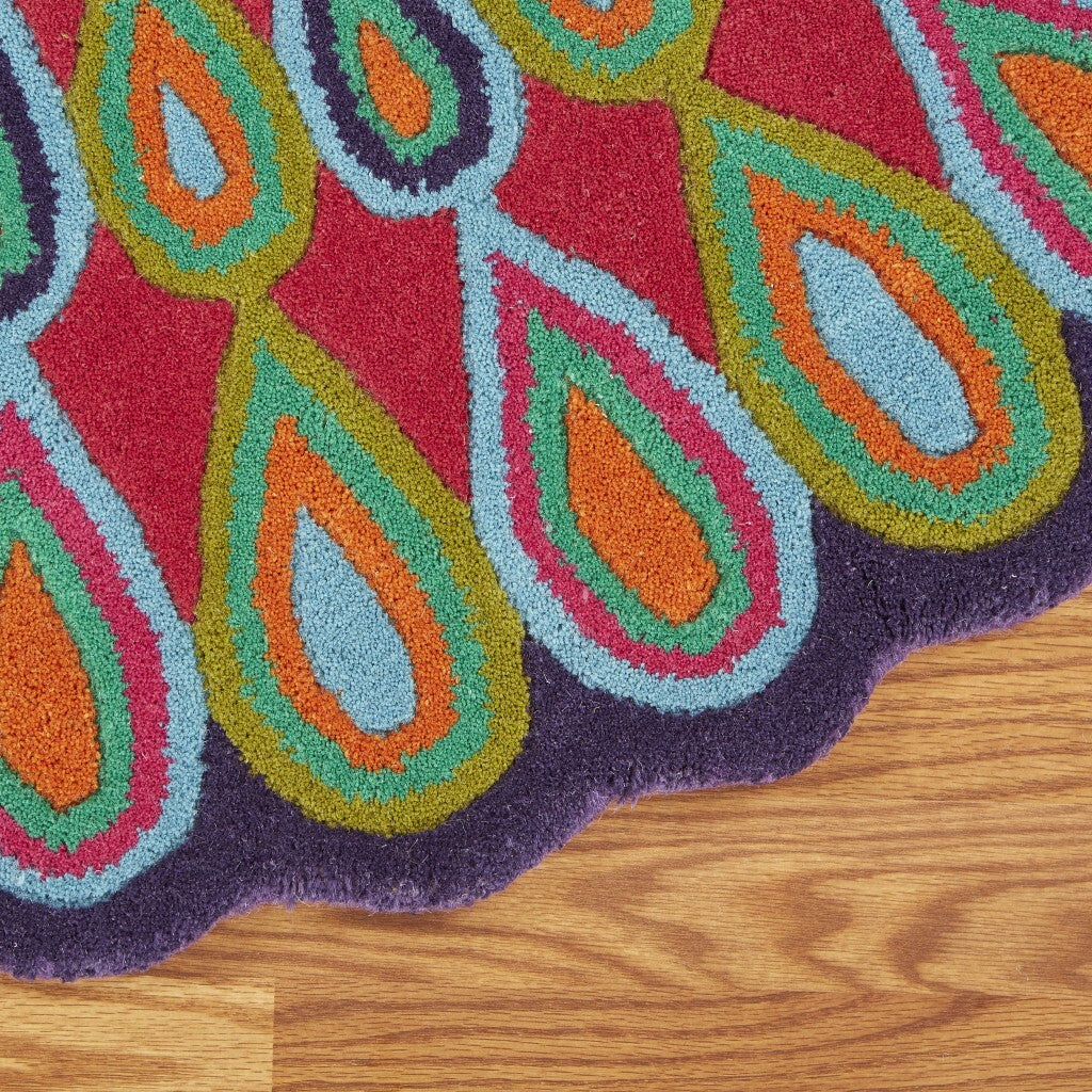 4' Square Pink Floral Edged Area Rug