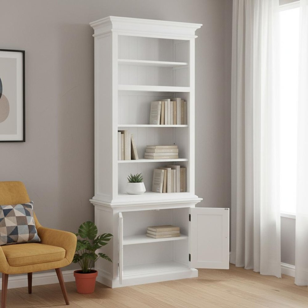 White Solid Wood Adjustable Four Tier Bookcase