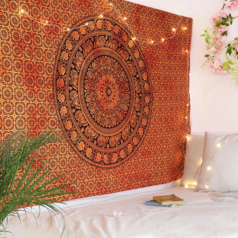 Orange and Black Floral Cotton