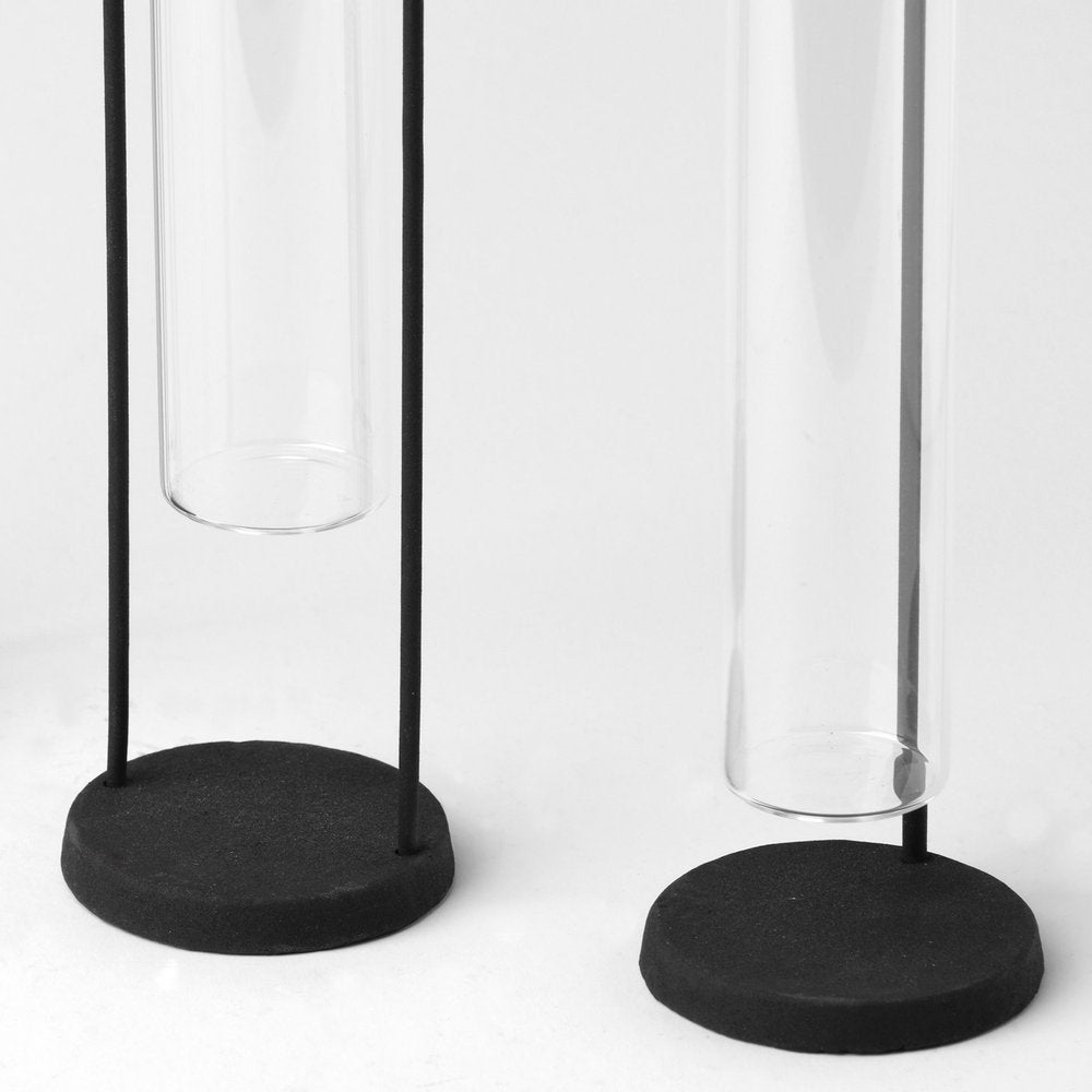 Set of Three Black Abstract Cylinder Metal Table Vase