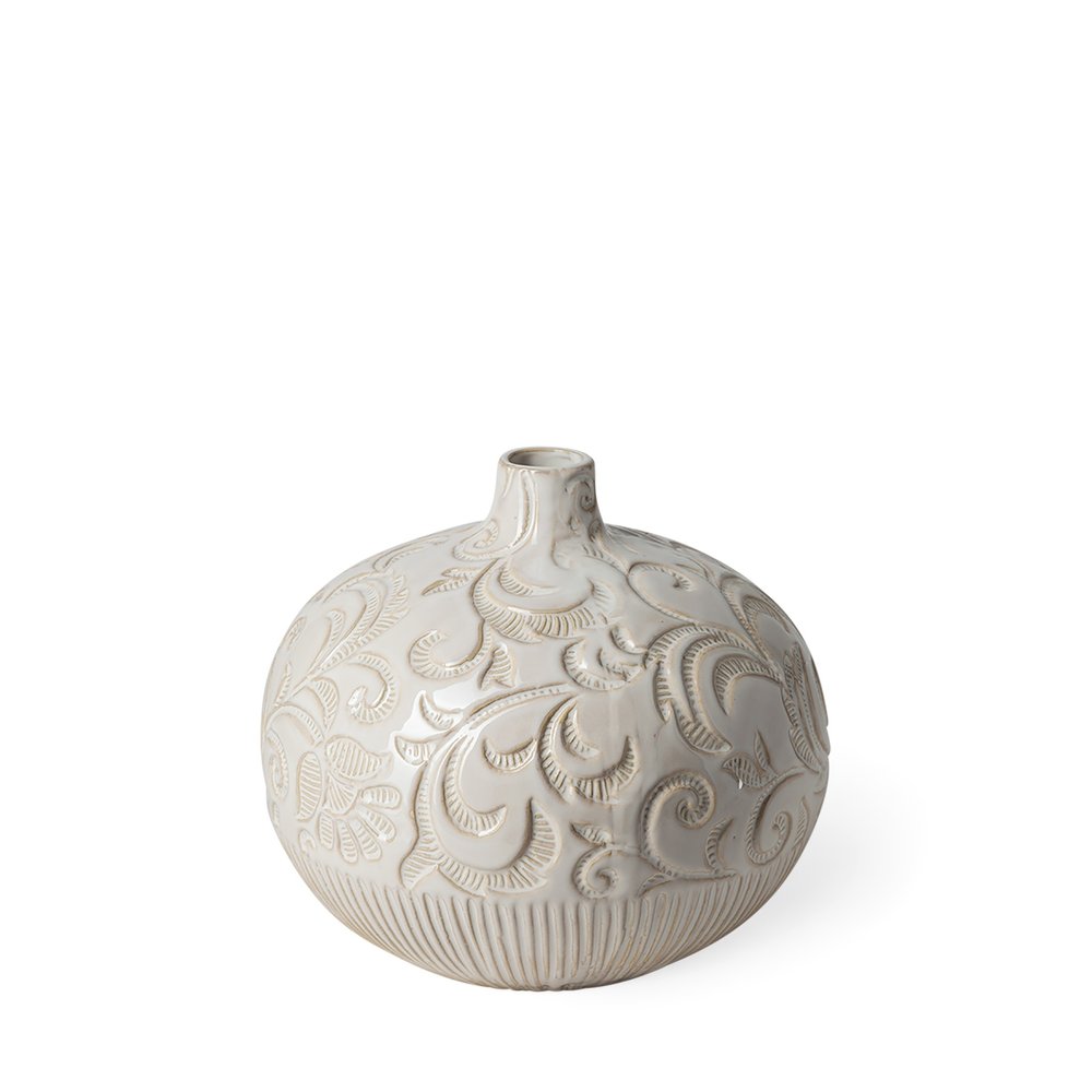 8" White Abstract Cylinder Ceramic Table Vase