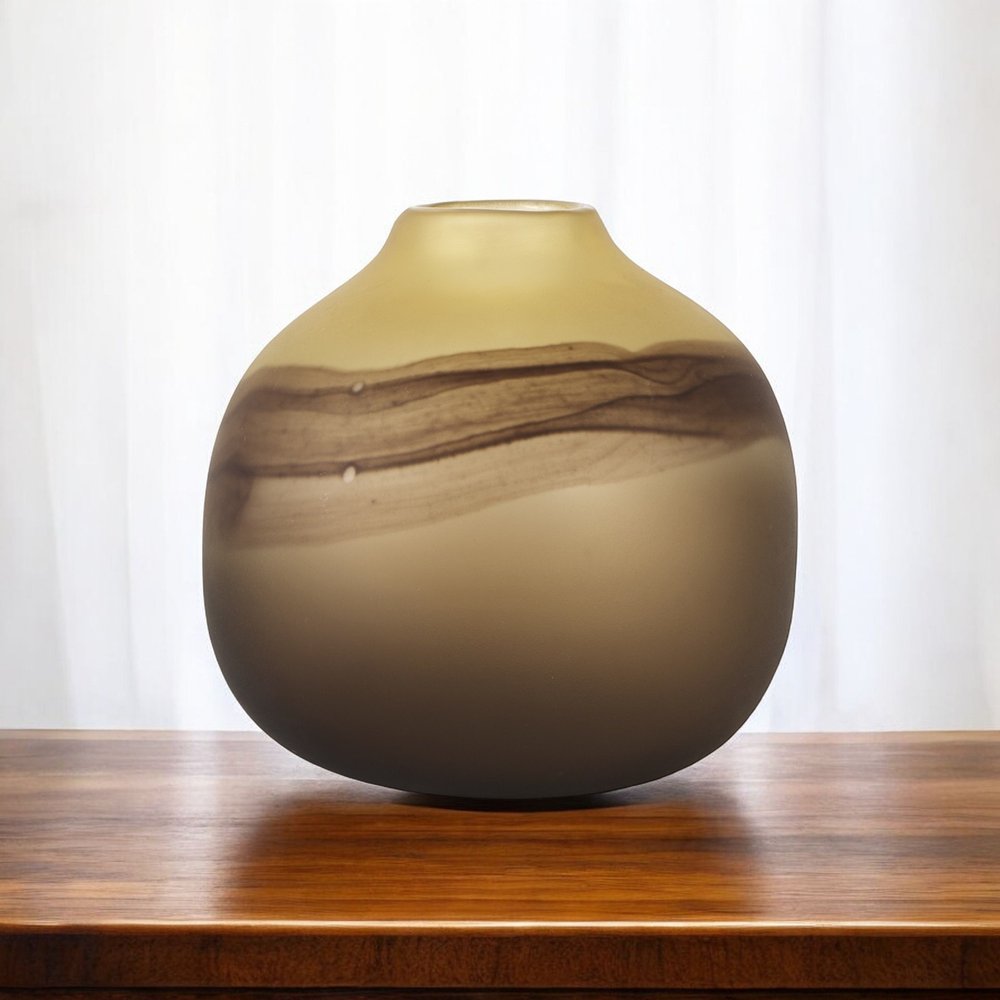8" Yellow Abstract Crystal Glass Cylinder Table Vase
