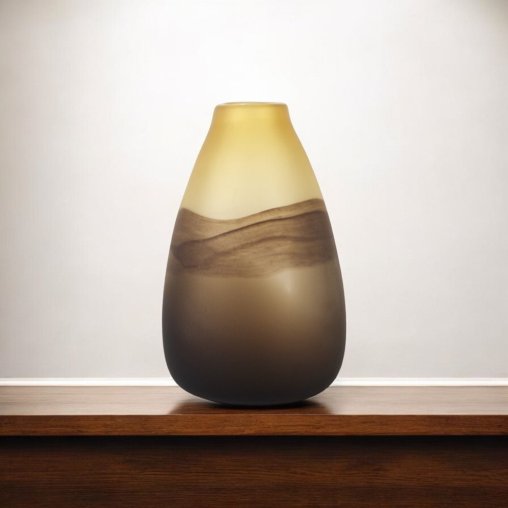 11" Yellow Abstract Crystal Glass Cylinder Table Vase