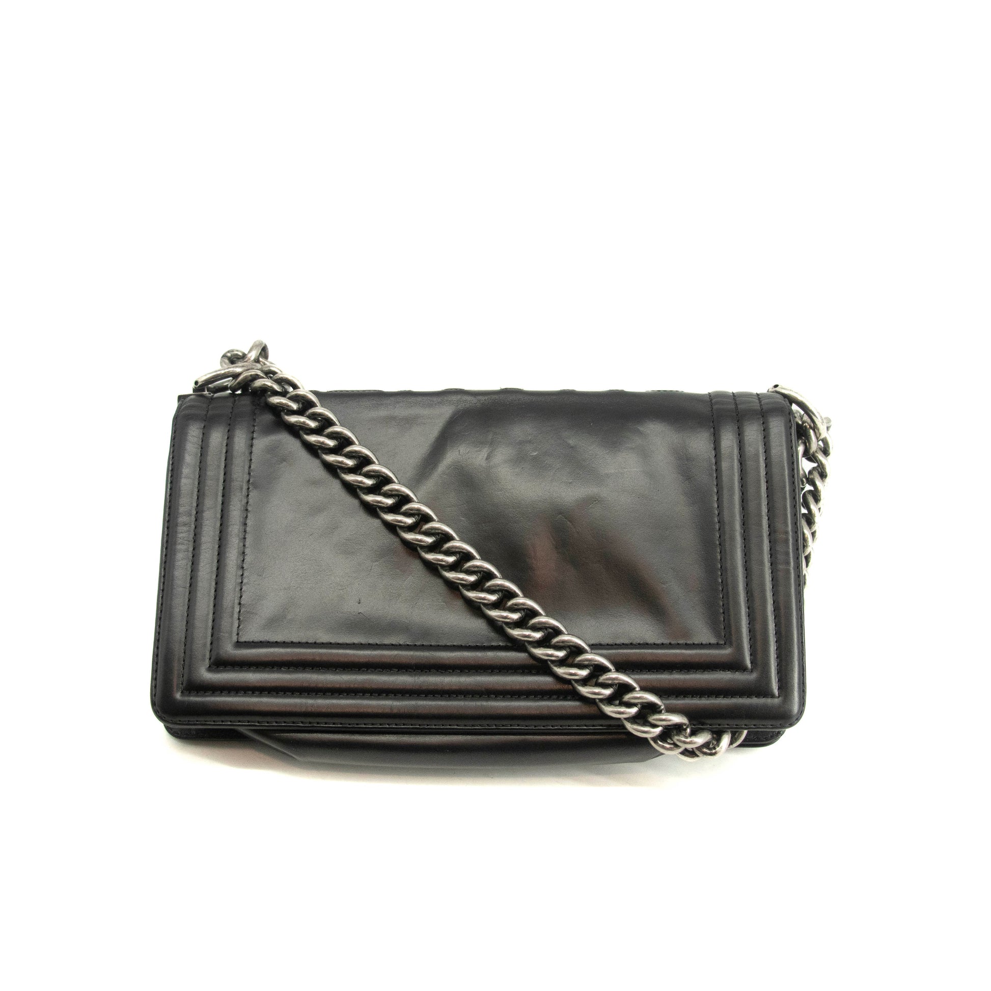 Chanel Black Vinyl Reverso Medium Boy Bag 15 Series #3975