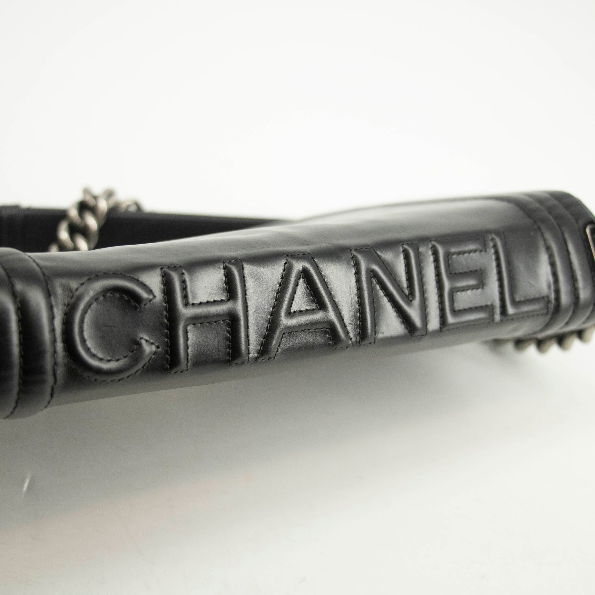 Chanel Black Vinyl Reverso Medium Boy Bag 15 Series #3975
