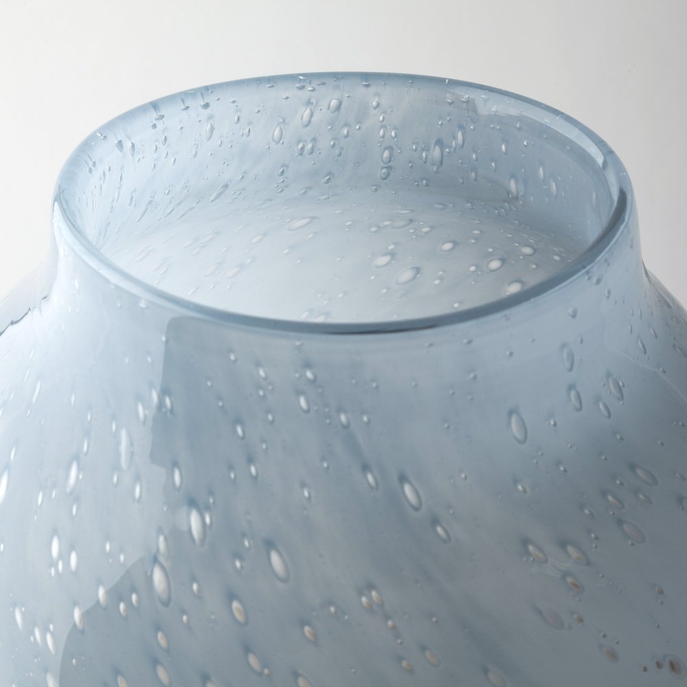 15" Blue And Beige Abstract Cylinder Crystal Glass Table Vase