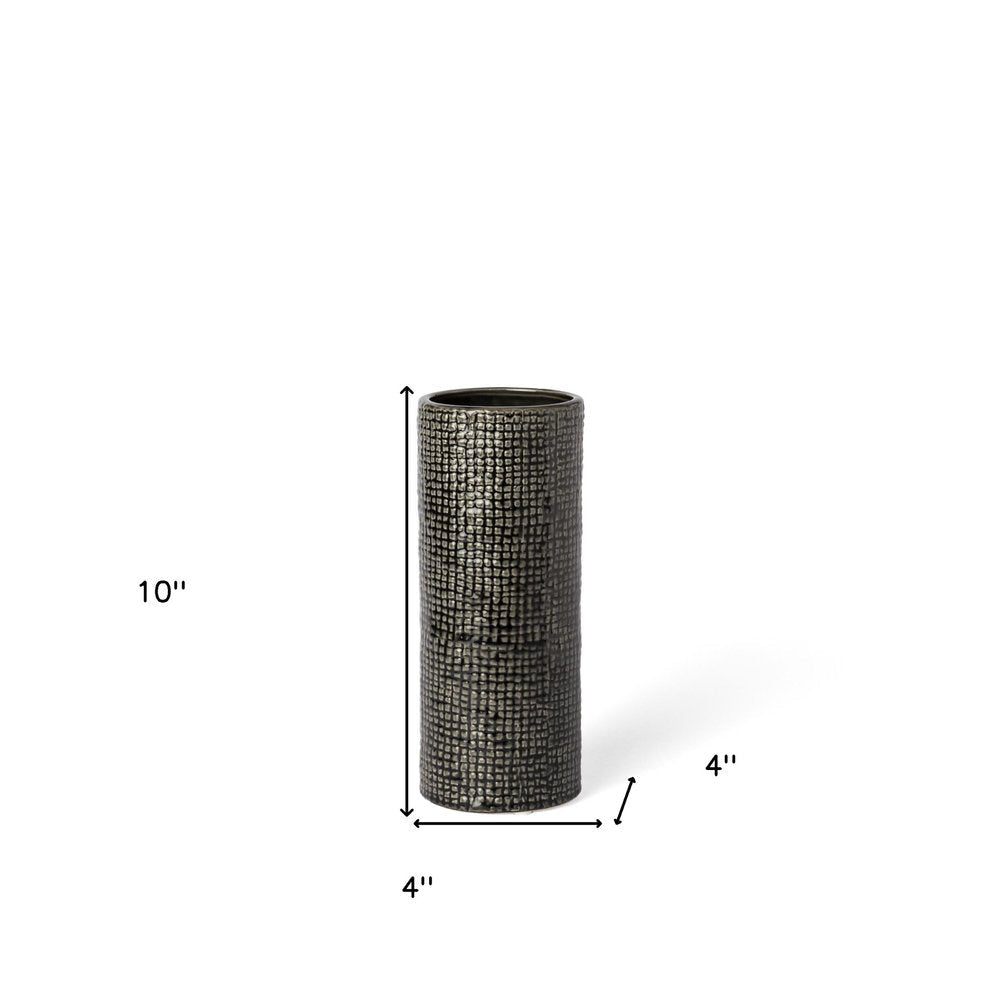 10" Black And Gold Abstract Cylinder Ceramic Table Vase