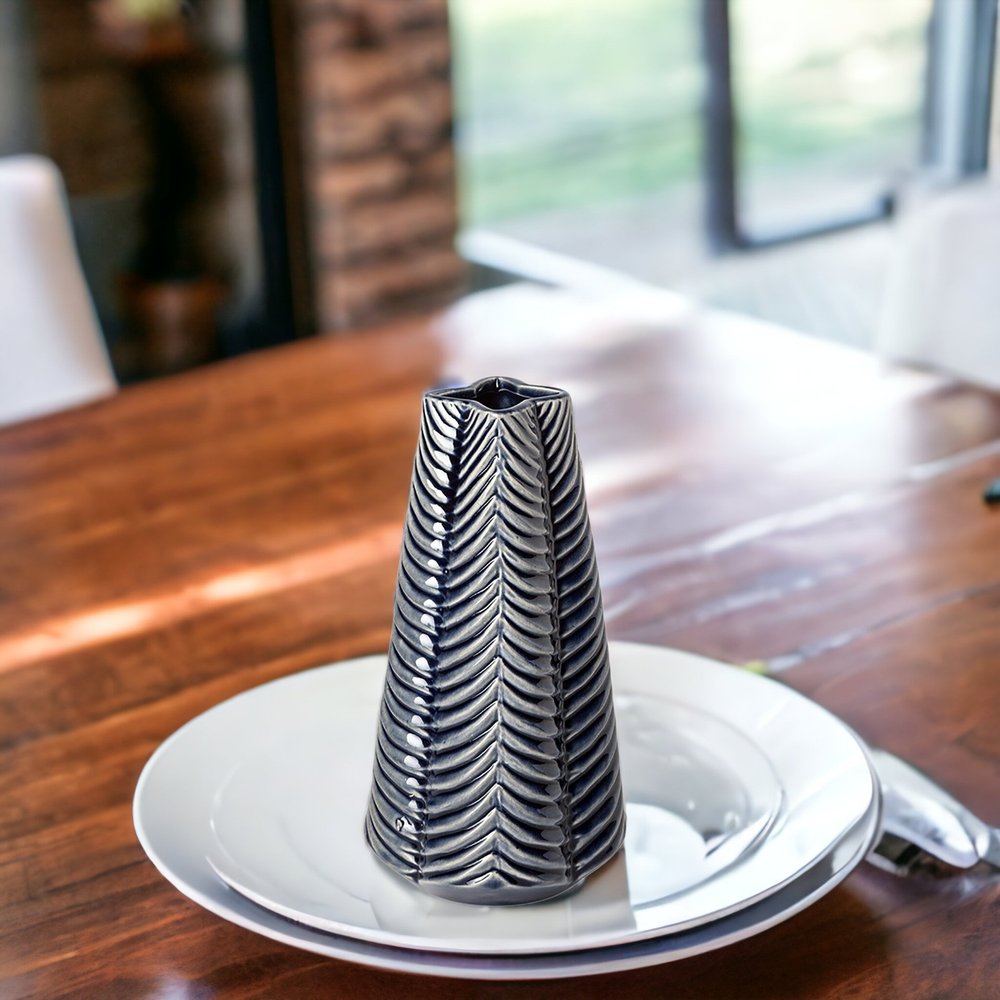 10" Navy Blue Abstract Ceramic Cylinder Table Vase