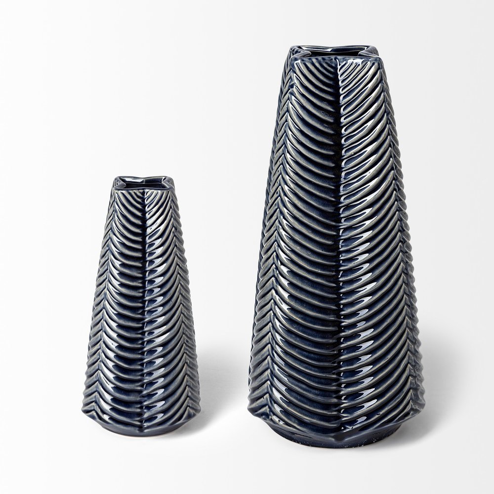 10" Navy Blue Abstract Ceramic Cylinder Table Vase