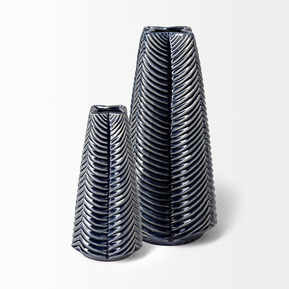 10" Navy Blue Abstract Ceramic Cylinder Table Vase